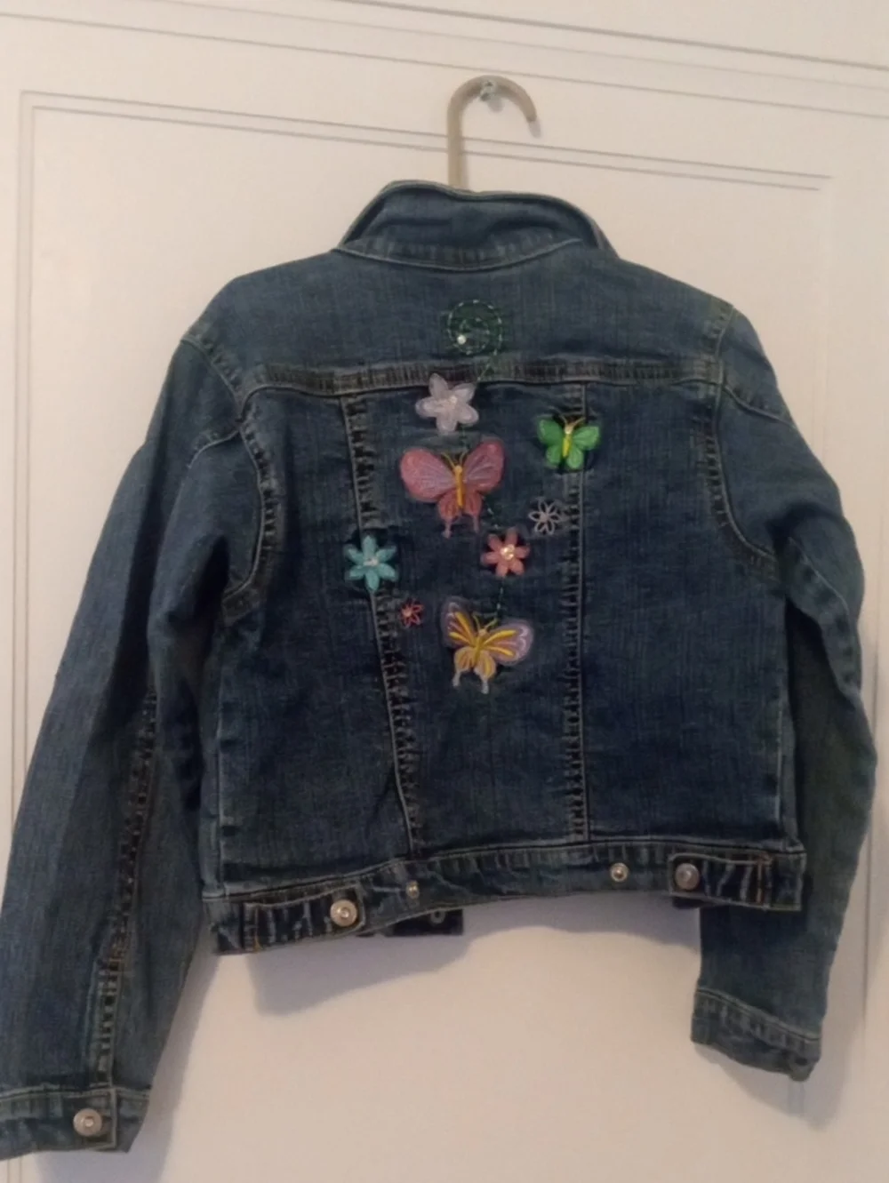 Girls 6 Denim Jacket with Embroidered Butterflies front & back